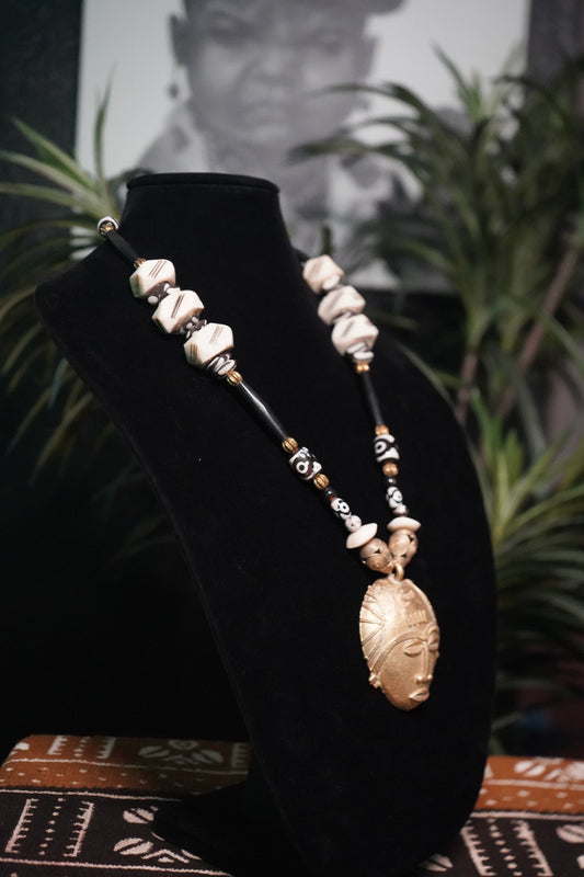 Tribal Warrior's Valor: Bone and Brass Necklace