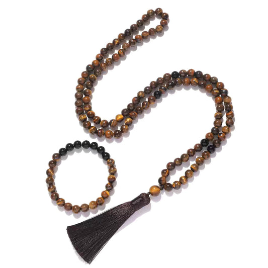 Tiger Eye & Onyx Necklace Set With Bracelet set