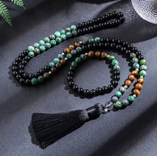 8mm Black Agate African Pine Yellow Tiger Eye Beaded Jewelry With Necklace And Bracelet