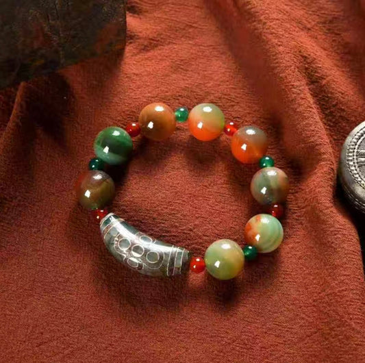 Crystal Two-color Agate Five-eyed Thunder And Lightning Dzi Beads Series