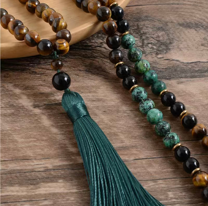 Tiger eye & black onyx, beaded necklace and bracelet set