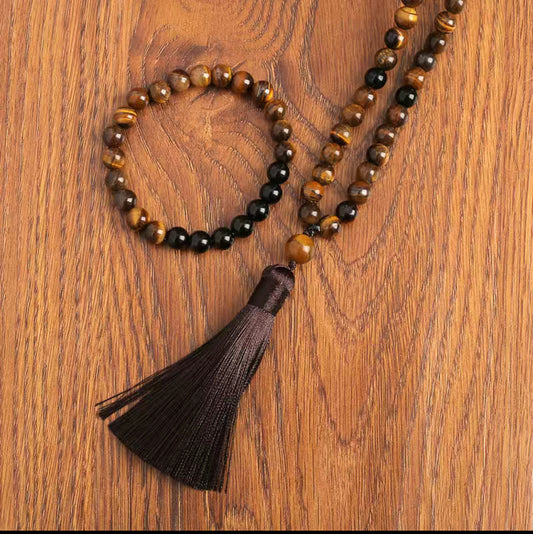 Tiger Eye & Onyx Necklace Set With Bracelet set