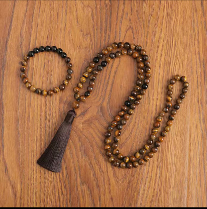 Tiger Eye & Onyx Necklace Set With Bracelet set