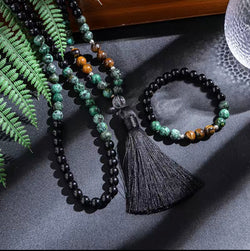 8mm Black Agate African Pine Yellow Tiger Eye Beaded Jewelry With Necklace And Bracelet
