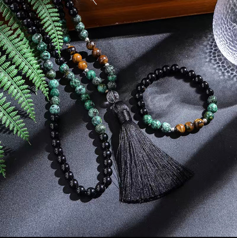 8mm Black Agate African Pine Yellow Tiger Eye Beaded Jewelry With Necklace And Bracelet