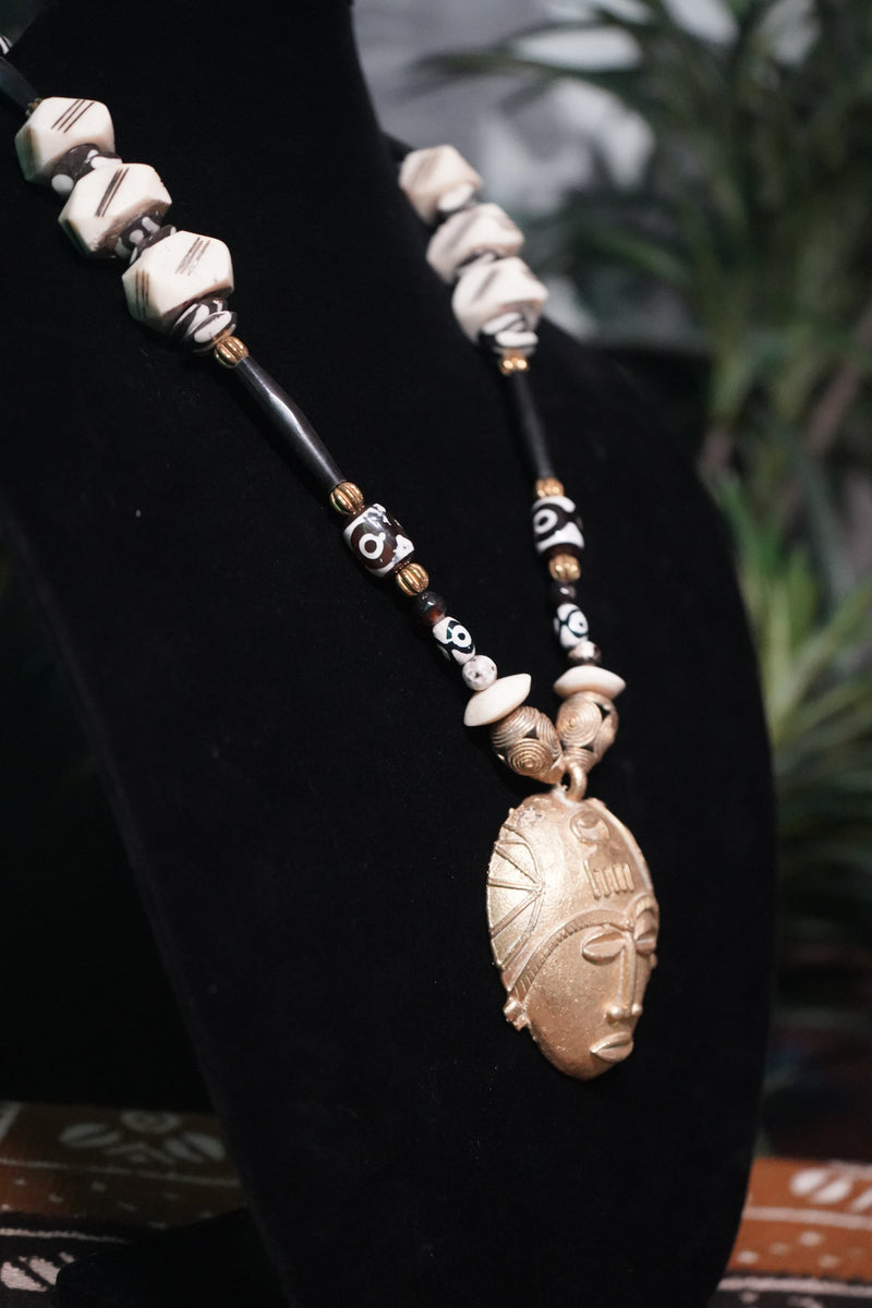 Tribal Warrior's Valor: Bone and Brass Necklace