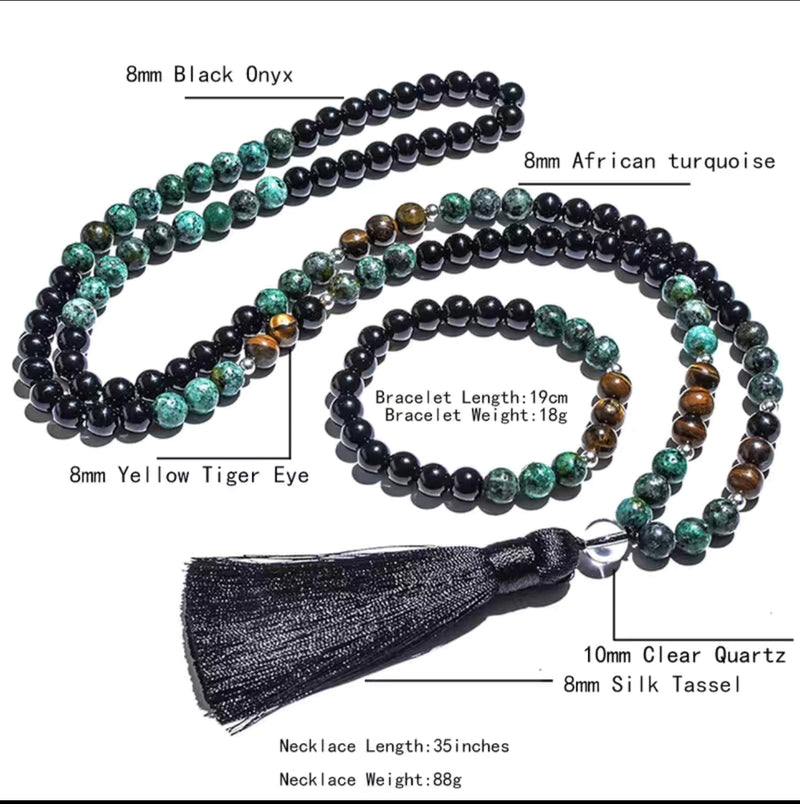 8mm Black Agate African Pine Yellow Tiger Eye Beaded Jewelry With Necklace And Bracelet